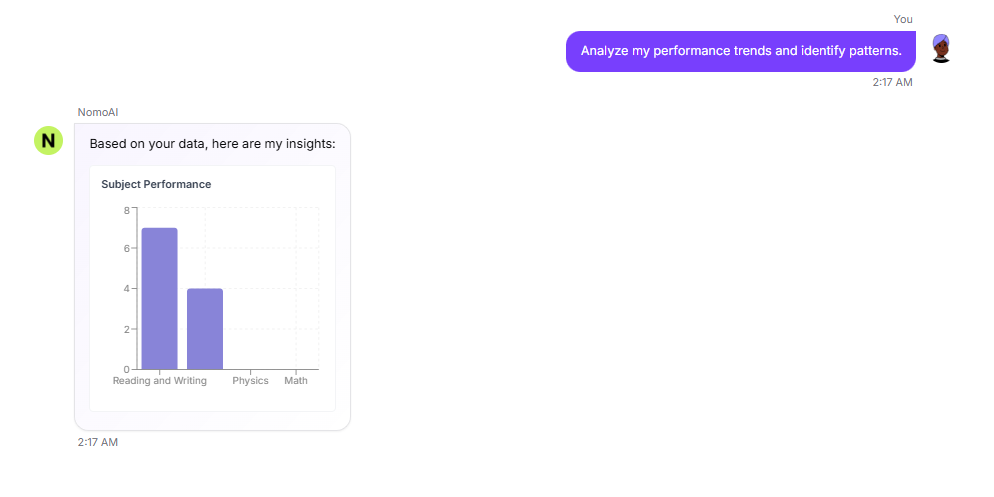 Chat with Nomo AI - Get instant answers and personalized study guidance