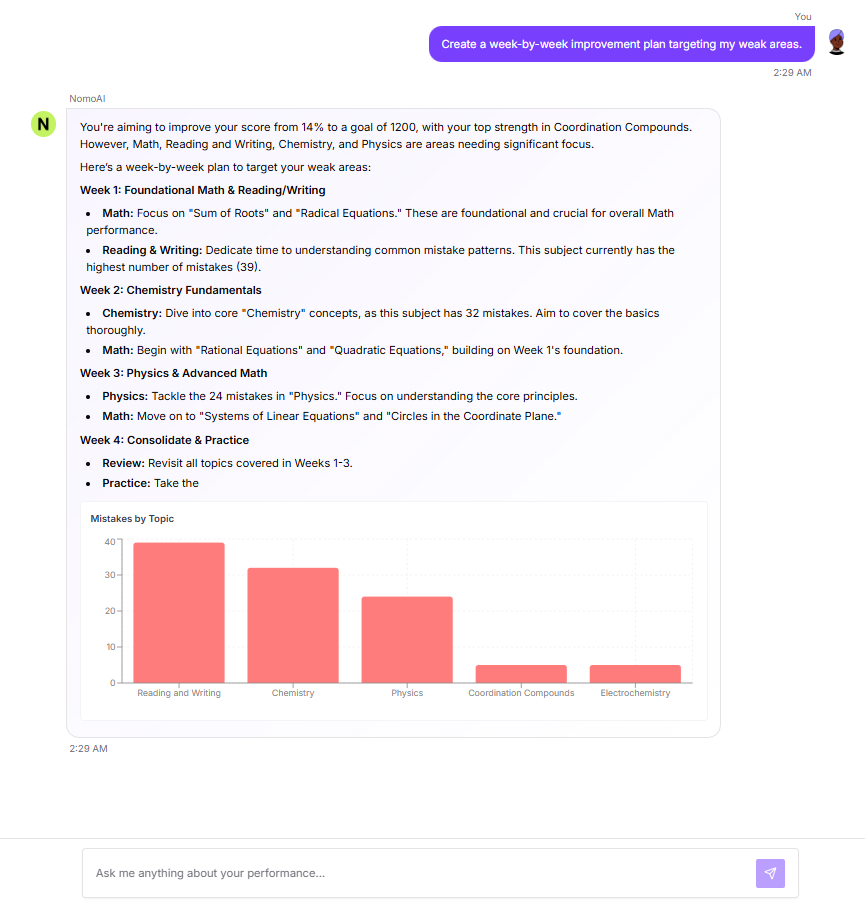 Nomo AI in action - Personalized study recommendations