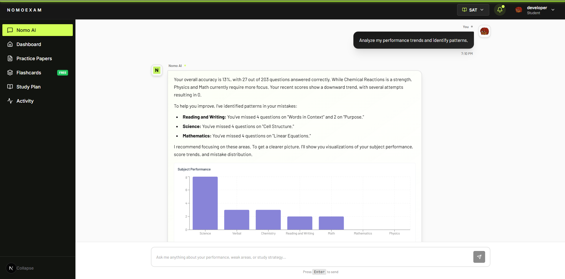 Nomo AI tutor providing detailed step-by-step explanations