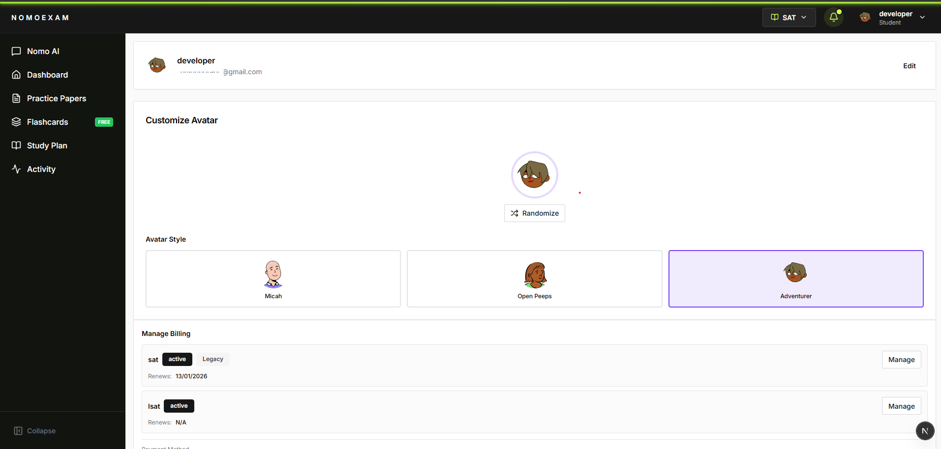 User profile and settings page with customization options